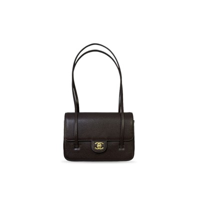 CHANEL MASTER SMALL PREPPY COCO FLAP BAG DARK BROWN SHINY CAVIAR BRUSHED GOLD HARDWARE (22*15*5cm)